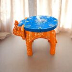 Hand Painted Elephant Wooden Stool Showpiece - Orange