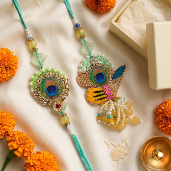 Elegant Stylish Bhai and Bhabhi Rakhi combo | Bhaiya Bhabhi Rakhi set - Image 4