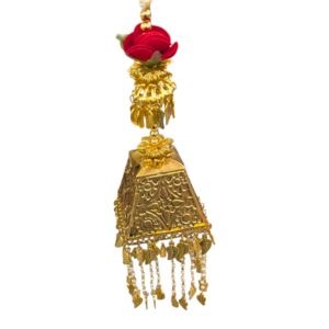 Close up of Golden Bridal Kaleera with small pearl strings