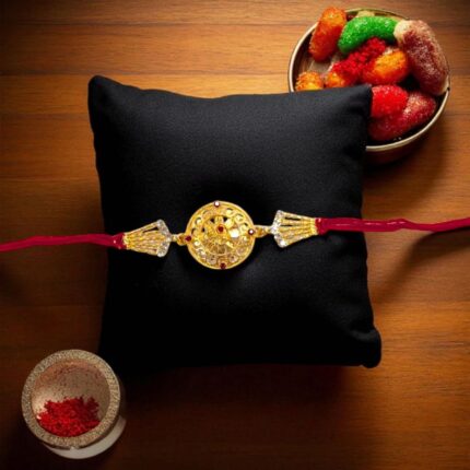 Simplistic Gold platted Rakhi for quick delivery in Canada/US