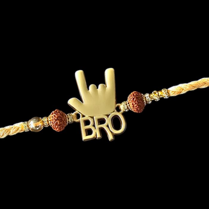 Close up of Premium Rakhi with cool bro emblem | Rakhi hamper in USA and Canada