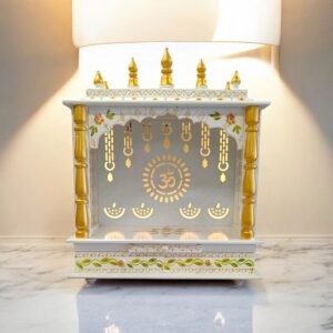 Hard Wooden Mandir for Home | White Golden - Home Temple