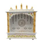 Wooden mandir with drawers and led back panel