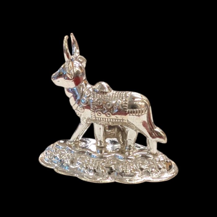Pure Silver Mini Kamdhenu Cow and Calf | 925 Sterling Silver - Image 1