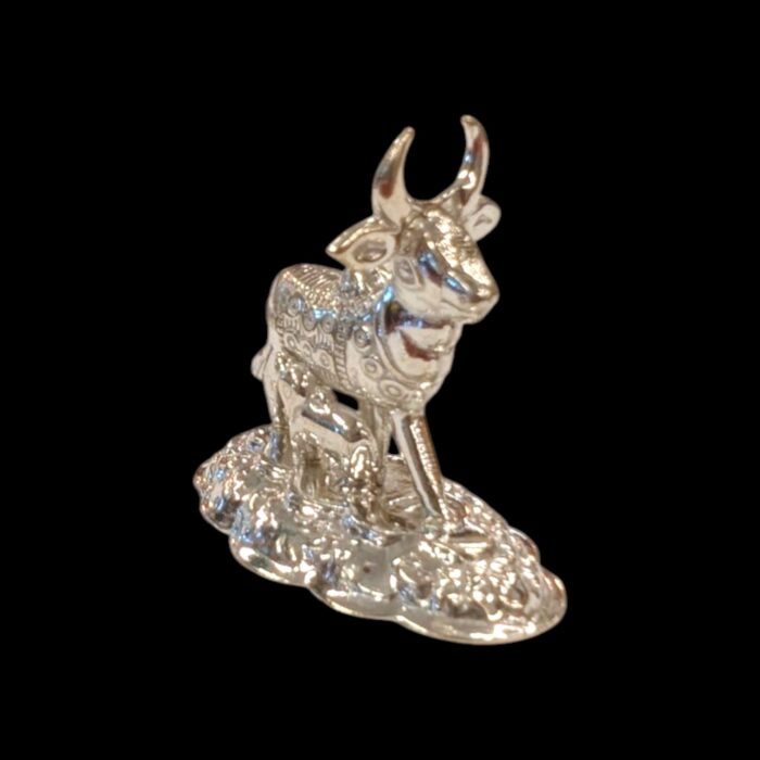 Pure Silver Mini Kamdhenu Cow and Calf | 925 Sterling Silver - Image 4