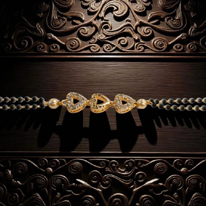 Close up of black bead bracelet with stone work | Mangalsutra Bracelet Close up of black bead bracelet with stone work | Mangalsutra Bracelet