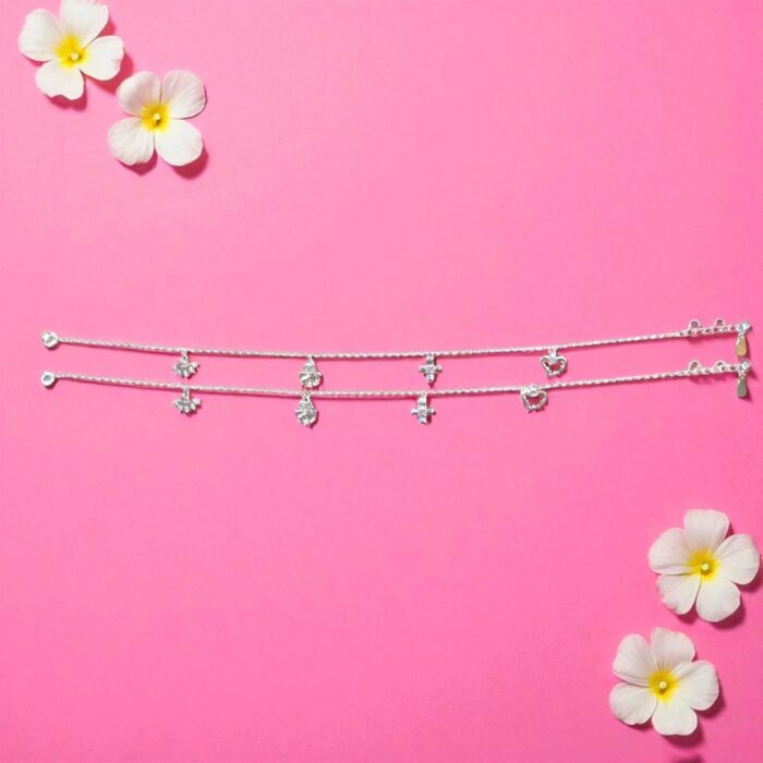 Pair of Pure Silver Anklet - 9 inch | Pure silver ankle bracelet - Image 1