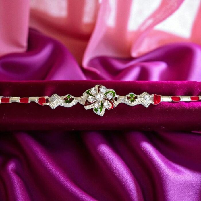 Stylish Cz stone silver plated Rakhi