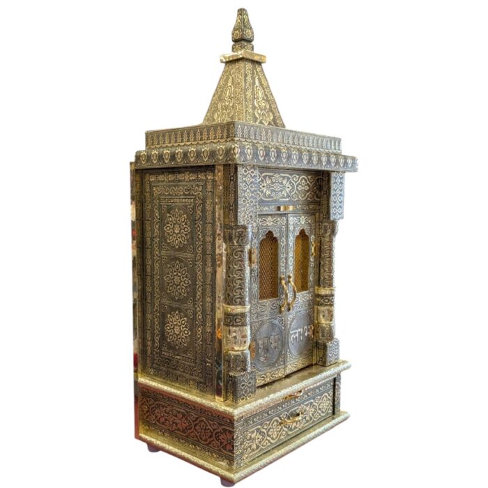 Wooden Golden Oxidized Temple with Doors - Image 4