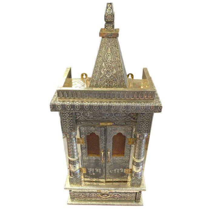 Wooden Golden Oxidized Temple with Doors - Image 5