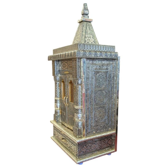 Wooden Golden Oxidized Temple with Doors - Image 3