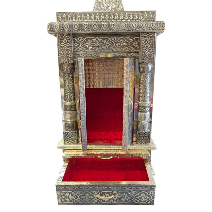 Wooden Golden Oxidized Temple with Doors - Image 6