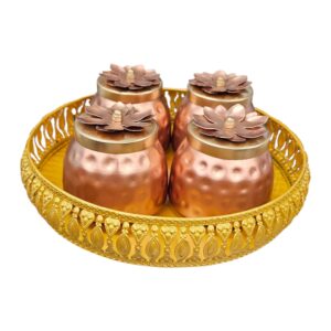 4 Metal jars with tray gift set | Diwali Gift set