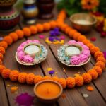Decorative rose Diya - set of 2 | Diwali Decor