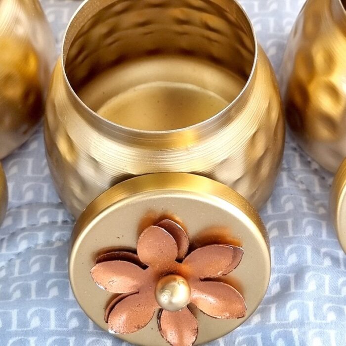 Close up of the metal jar with gold finish | Diwali Gift