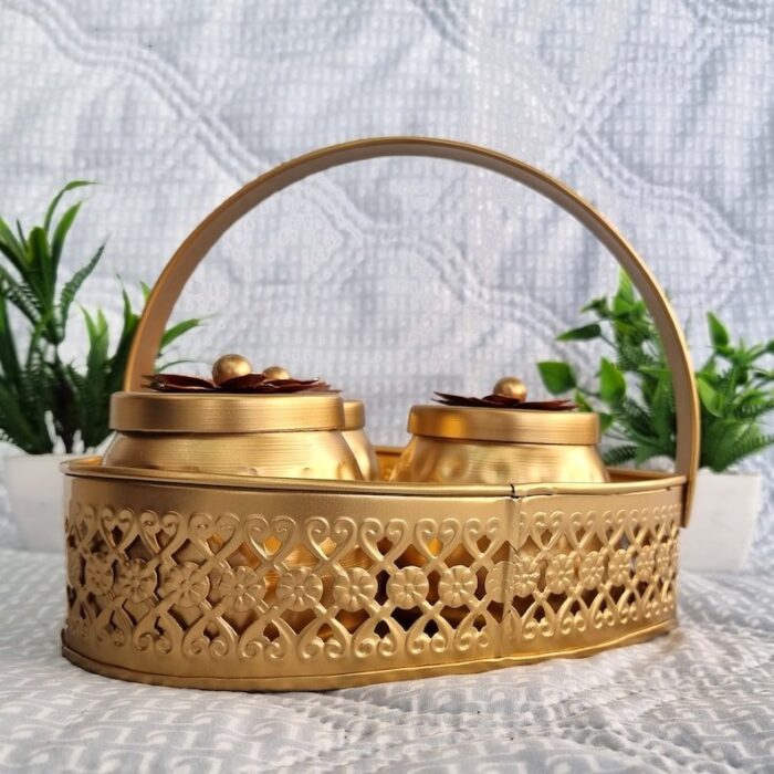 3 Metal jars with heart tray gift set | Diwali Gift - Image 2