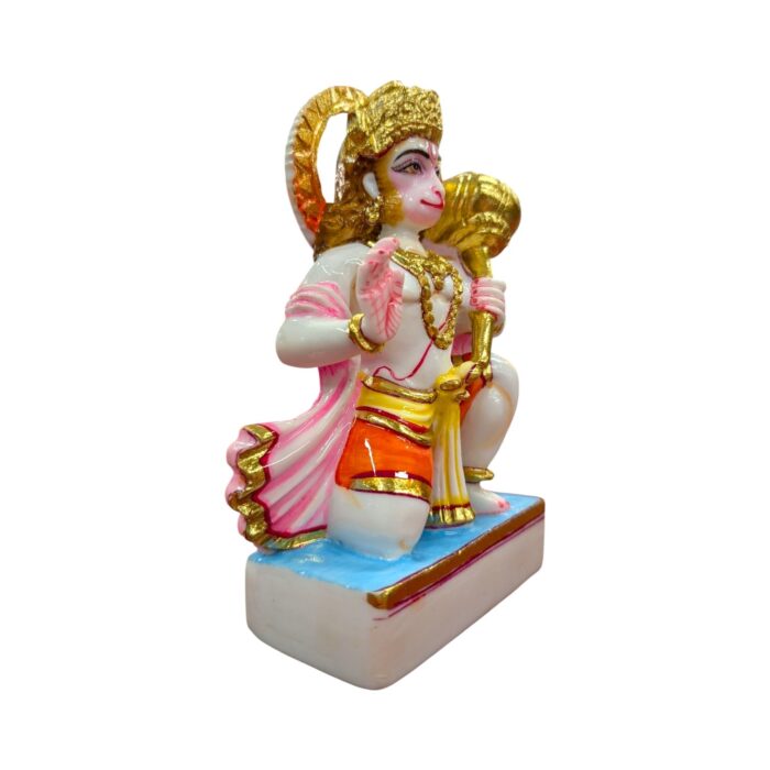 Side profile view of Hanuman Idol - marble murti for home mandir