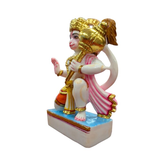 Side profile view of Hanuman Idol - marble murti for home mandir