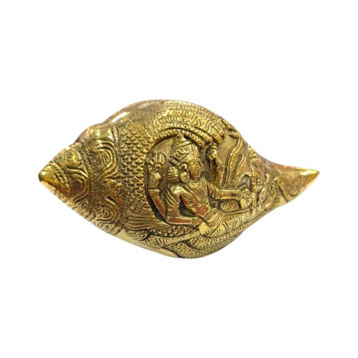 Brass Shankh with embossing - Large | Non blowing conch - Image 7