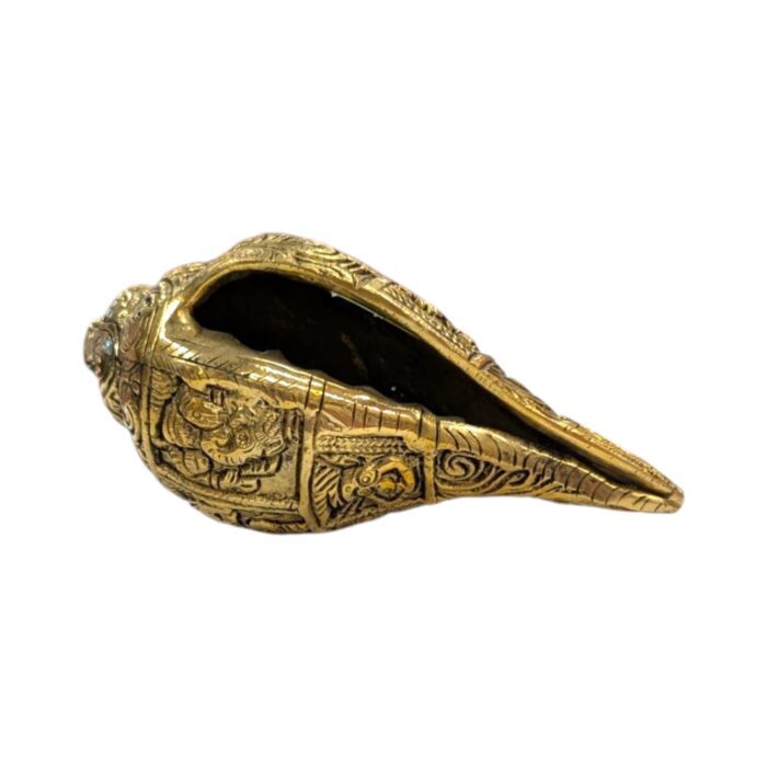Brass Shankh with embossing - Small | Non blowing conch - Image 3