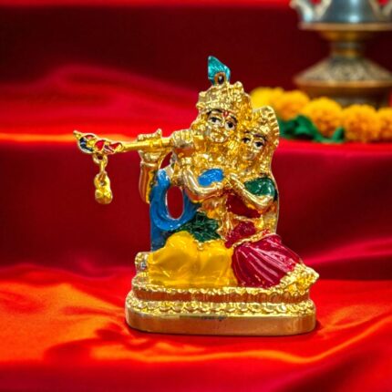 Gold plated Radha Krishna Idol | Small Car Dashboard Statue for Gift