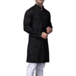Regular fit cotton kurta in black color