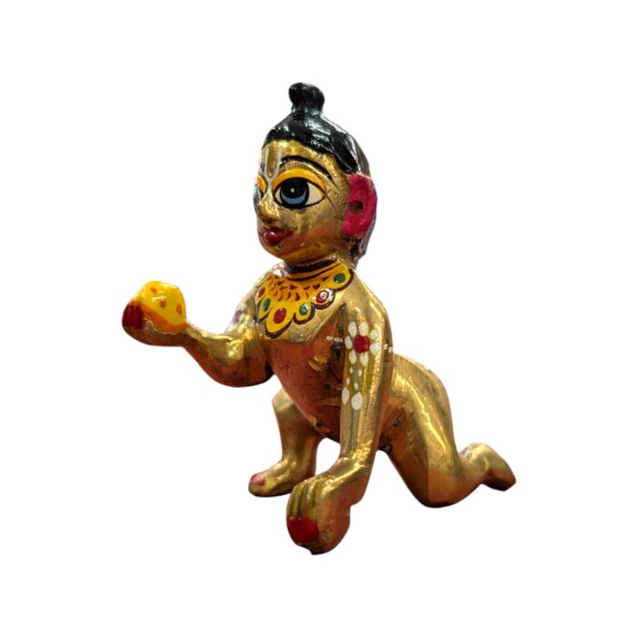 Side profile view of Laddu Gopal ji Idol - Baby krishna brass idol - Size 3