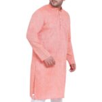 Side profile view of Peach cotton kurta | Indian Traditional wear