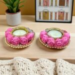 Decorative rose Diya - set of 2 | Diwali Decor
