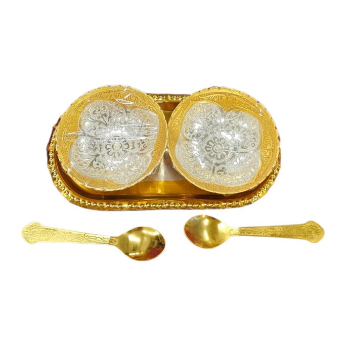 5 pc Bowl set with 2 spoons, 2 Bowls, and serving tray