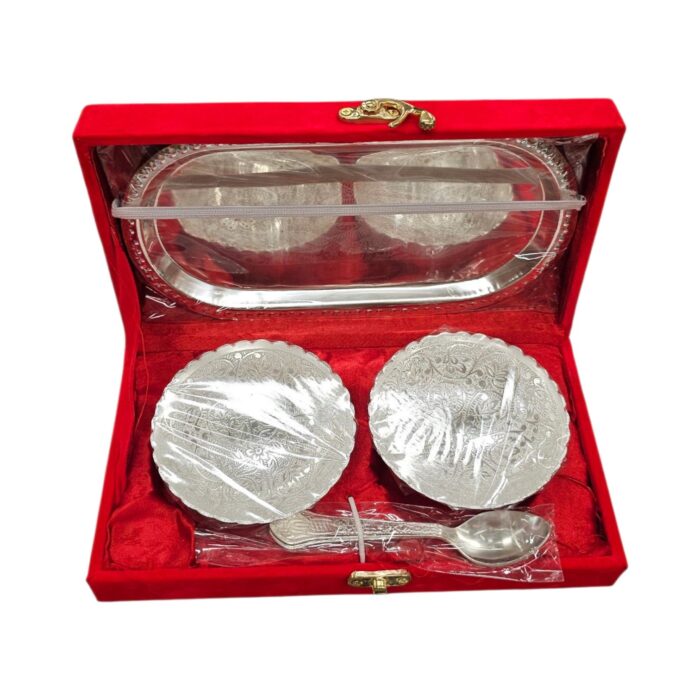 5 pc elegant silver plated Gift Set for Diwali | Mukhwas serving tray set | Return Gift Idea
