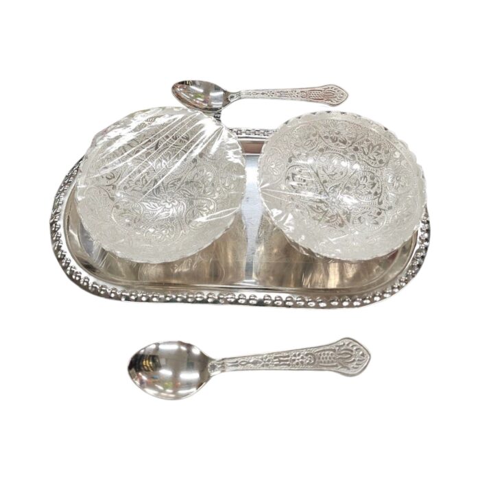 5 pc elegant silver plated Gift Set for Diwali | Mukhwas serving tray set