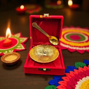 Gold plated bowl and spoon set for Diwali and weddings in a velvet gift box
