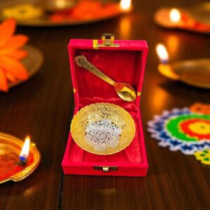 Elegant Dual tone Bowl & Spoon gift set in Velvet box | Diwali Gift Idea