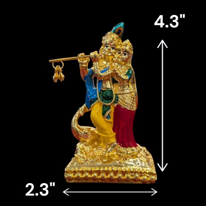 Gold plated Standing Radha Krishna with peacock - Image 2