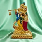 Gold plated Standing Radha Krishna with peacock