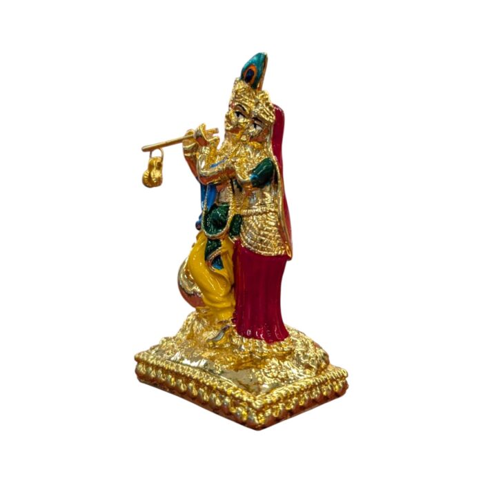 Gold plated Standing Radha Krishna with peacock - Image 3