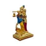Gold plated Standing Radha Krishna with peacock - Image 5