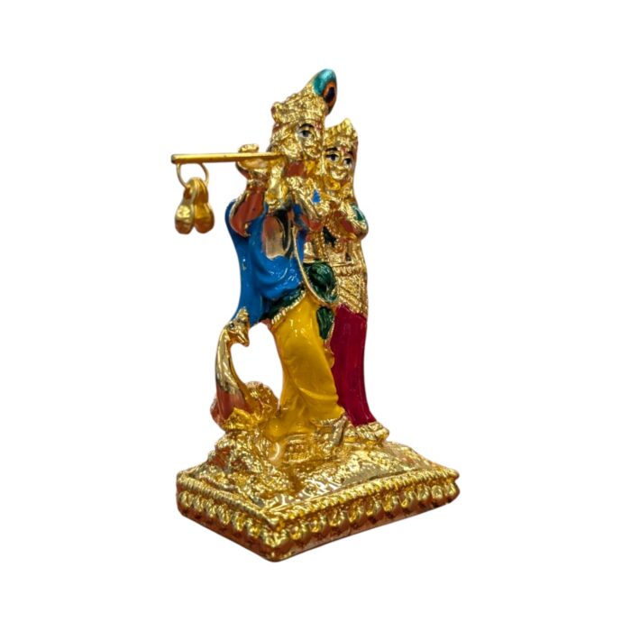 Gold plated Standing Radha Krishna with peacock - Image 5