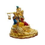 Gold plated Sitting Radha Krishna with peacock Idol - Image 3
