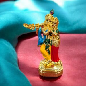 Golden Radha Krishna Idol with Meena work