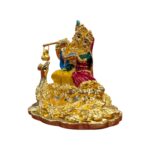 Gold plated Sitting Radha Krishna with peacock Idol - Image 4
