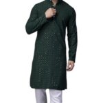 Party wear green kurta with sequin work and embroidery