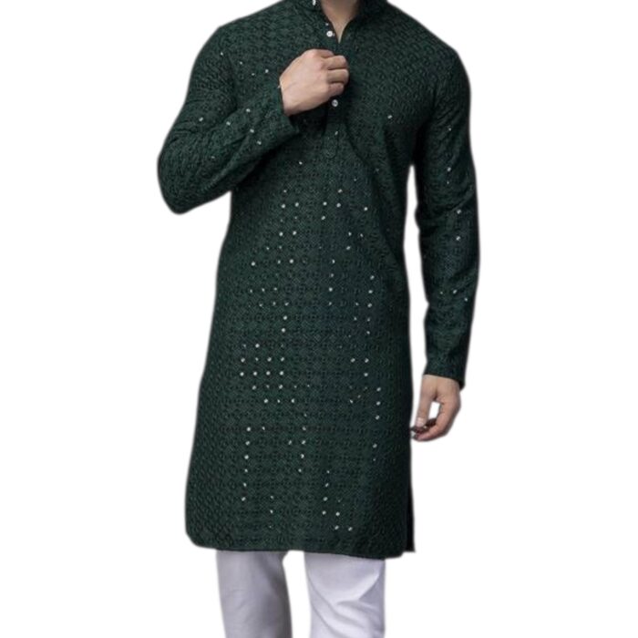 Party wear green kurta with sequin work and embroidery