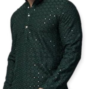 Premium cotton Sequin green kurta | Men Party wear Indian attire