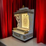 White Gold colored Led backlit MDF temple | Puja Mandir for home