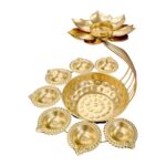 Gold Urli Bowl with Tea Light Holders for Diwali Decor