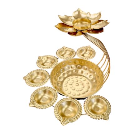 Gold Urli Bowl with Tea Light Holders for Diwali Decor