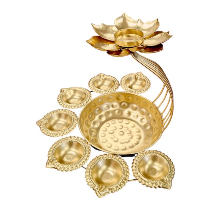 Gold Urli Bowl with Tea Light Holders for Diwali Decor