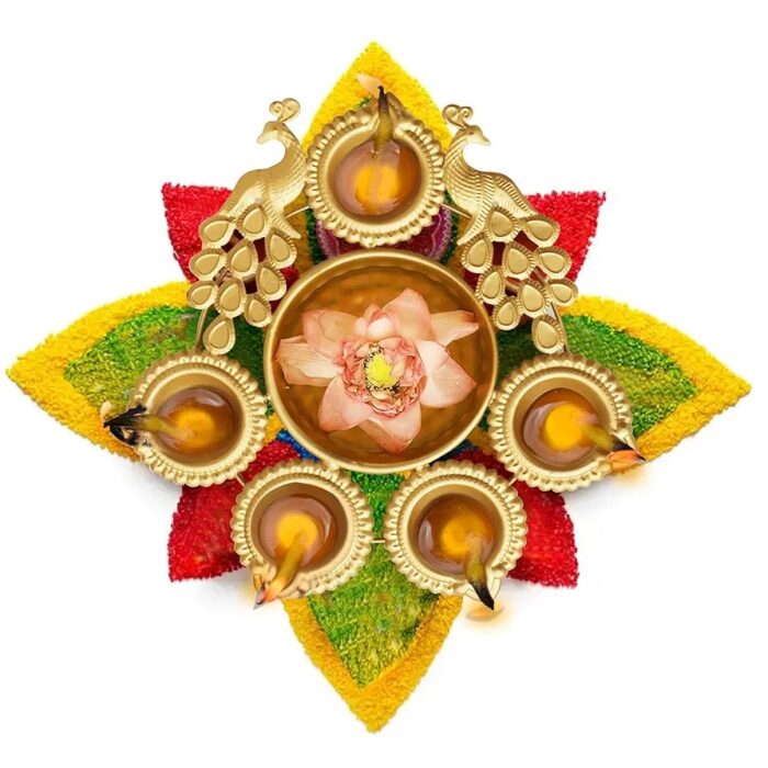 Peacock urli on a colorful rangoli | Diwali Decor